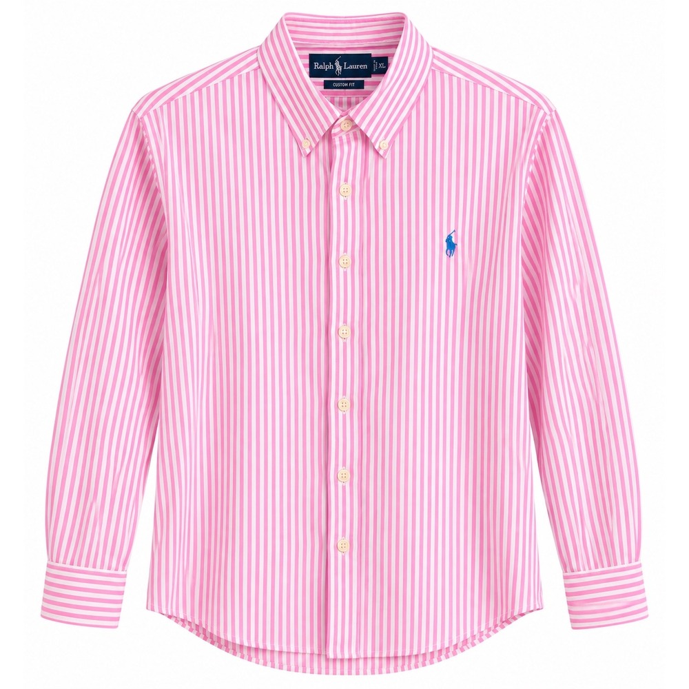 Ralph Lauren Custom Fit Mens XL Pink White Striped Button Down Long Sleeve Shirt